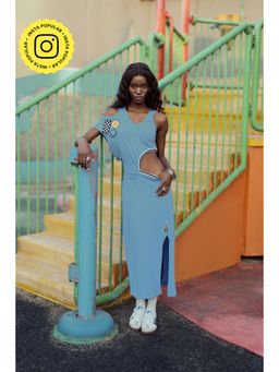 Muvazo - Retro Rally Blue Midi Dress