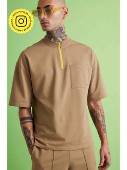 Muvazo - Dapper Zip-Up Brown T-Shirt