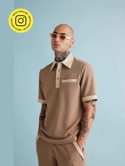 Muvazo - Textured Polo Beige T-shirt