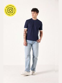 Muvazo - Waffle Layered Navy Blue T-shirt