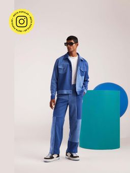 Muvazo - Blue Lycra Colorblock Co-Ord Sets