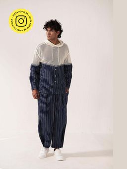Muvazo - Navy Blue Cotton Stripes Co-Ord Sets