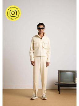 Muvazo - Cream Knitted Solid/Plain Co-Ord Sets