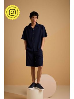 Muvazo - Navy Blue Polyester Textured Co-Ord Sets
