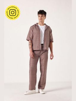 Muvazo - Brown Linen Checks Co-Ord Sets