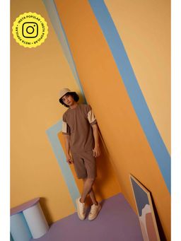 Muvazo - Brown Cotton Blend Solid/Plain Co-Ord Sets