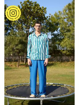 Muvazo - Blue Crepe Stripes Co-Ord Sets
