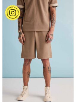 Muvazo - Brown Polyester Relaxed Checks Shorts