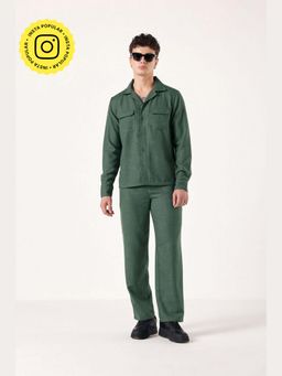 Muvazo - Green Linen Solid/Plain Co-Ord Sets