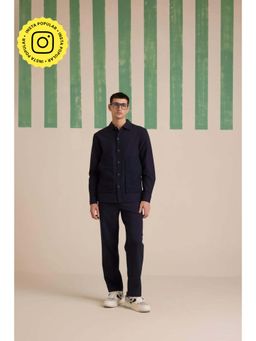 Muvazo - Navy Blue Cotton Blend Solid/Plain Co-Ord Sets