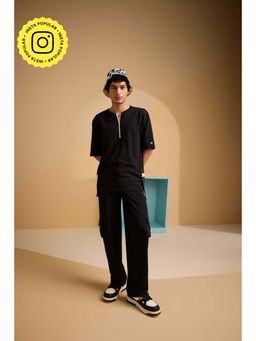 Muvazo - Black Pure Cotton Solid/Plain Co-Ord Sets