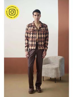 Muvazo - Brown Suede Checks Co-Ord Sets