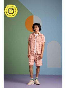 Muvazo - Peach Polyester Geometric Co-Ord Sets