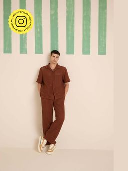 Muvazo - Brown Crochet Textured Co-Ord Sets