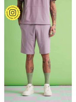 Muvazo - Purple Polyester Relaxed Solid Shorts