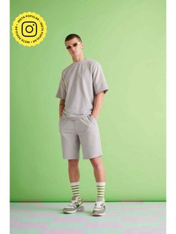 Muvazo - Grey Polyester Relaxed Solid Shorts