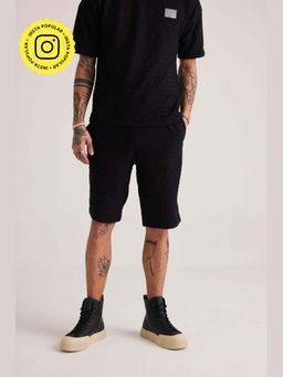 Muvazo - Black Cotton Blend Relaxed Solid Shorts