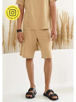 Muvazo - Brown Cotton Relaxed Solid Shorts