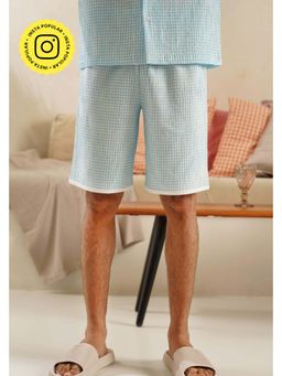 Muvazo - Blue Pure Cotton Relaxed Checks Shorts