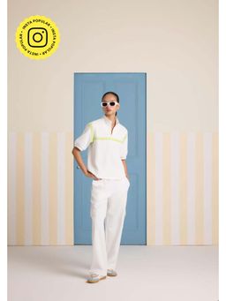 Muvazo - White Cotton Solid/Plain Co-Ords Sets