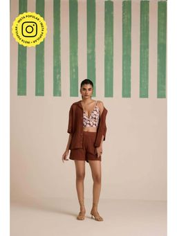 Muvazo - Brown Cotton Textured Co-Ords Sets