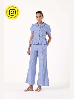 Muvazo - Blue Cotton Checks Co-Ords Sets