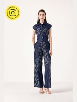 Muvazo - Navy Blue Denim Geometric Co-Ords Sets