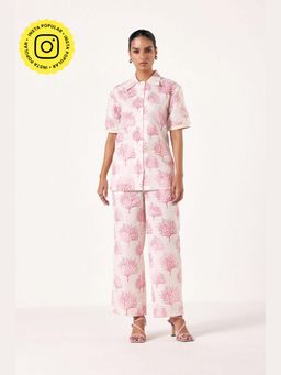 Muvazo - Pink Linen Printed Co-Ords Sets