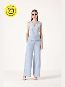 Muvazo - Blue Pure Cotton Stripes Co-Ords Sets