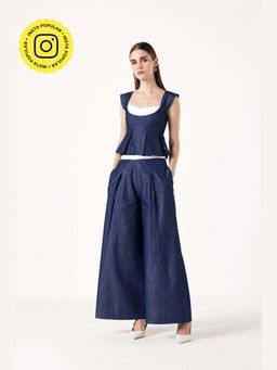 Muvazo - Blue Denim Solid/Plain Co-Ords Sets
