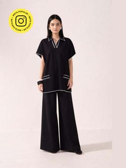 Muvazo - Black Cotton Solid/Plain Co-Ords Sets