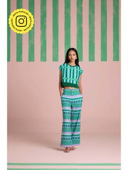 Muvazo - Green Polyester Geometric Co-Ords Sets