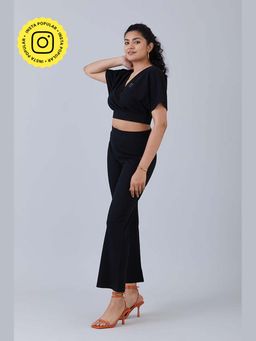 Muvazo - Black Cotton Lycra Solid/Plain Co-Ords Sets
