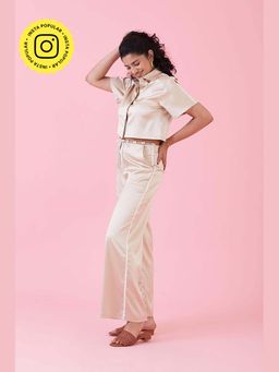 Muvazo - Beige Satin Solid/Plain Co-Ords Sets