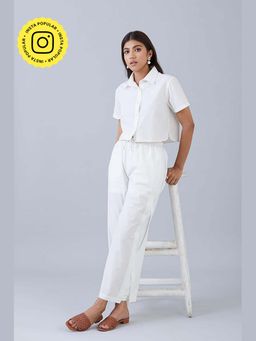 Muvazo - White Cotton Solid/Plain Co-Ords Sets