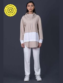 Muvazo - Beige Cotton Colorblock Co-Ords Sets