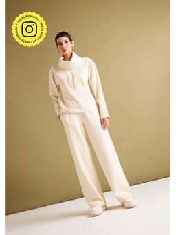 Muvazo - Cream Polyester Solid/Plain Co-Ords Sets