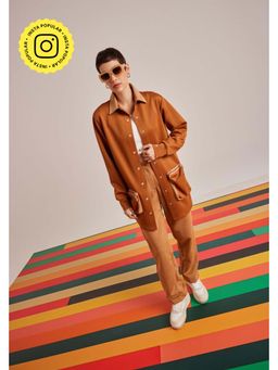 Muvazo - Brown Lycra Solid/Plain Co-Ords Sets