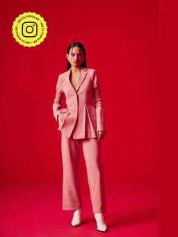 Muvazo - Pink Lycra Solid/Plain Co-Ords Sets