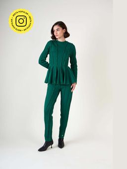 Muvazo - Green Lycra Solid/Plain Co-Ords Sets