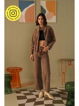 Muvazo - Brown Cotton Solid/Plain Co-Ords Sets