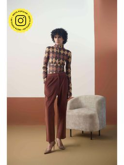 Muvazo - Brown Cotton Geometric Co-Ords Sets