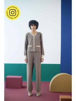 Muvazo - Grey Knitted Solid/Plain Co-Ords Sets