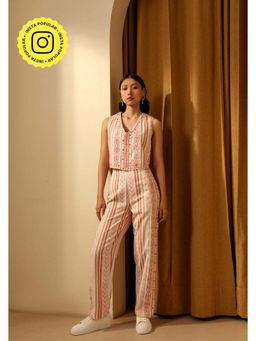 Muvazo - Orange Cotton Geometric Co-Ords Sets