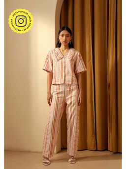 Muvazo - Orange Cotton Geometric Co-Ords Sets