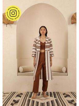 Muvazo - Brown Jacquard Printed Co-Ords Sets