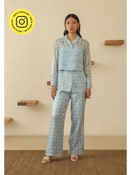 Muvazo - Blue Crepe Floral Co-Ords Sets
