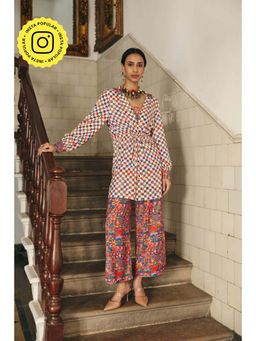 Muvazo - Multi-Colour Satin Geometric Co-Ords Sets
