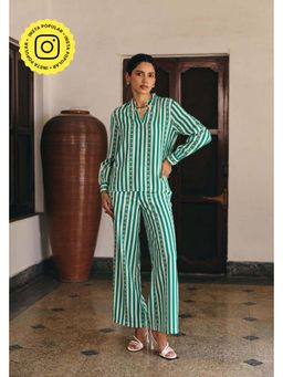 Muvazo - Green Dobby Stripes Co-Ords Sets