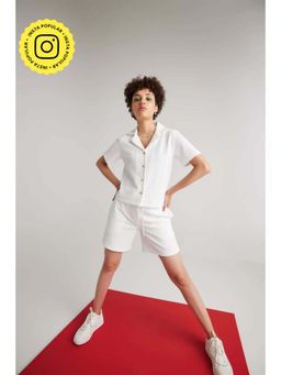 Muvazo - White Polyester Solid/Plain Co-Ords Sets